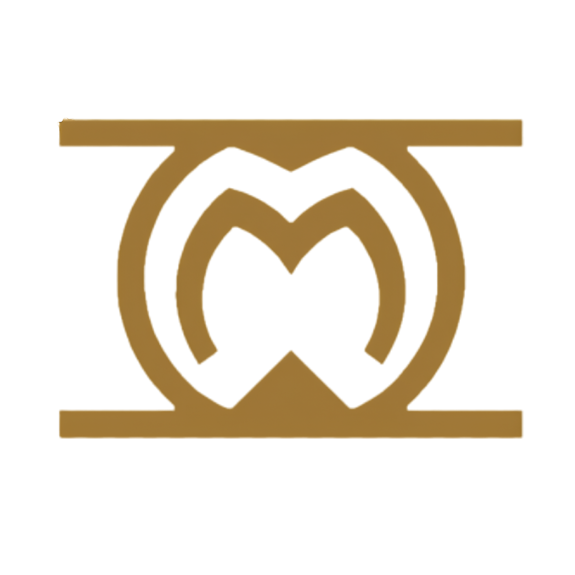 A golden logo with a black background.